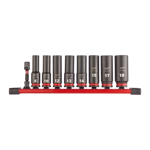 MILWAUKEE 9-teiliges Set auf Schiene SHOCKWAVE Schlagnuss 3/8" lang Set