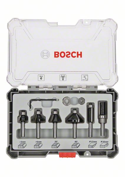 BOSCH Rand- und Kantenfräser-Set, 8-mm-Schaft, 6-teilig