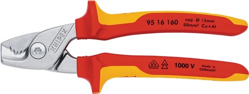 KNIPEX Kabelschere L.160mm Kopf verchr.VDE Mehrkomp.-Hüllen Form 1 KNIPEX