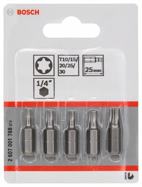 BOSCH Schrauberbit-Set Extra-Hart (Torx), 5-teilig, T10, T15, T20, T25, T30, 25 mm