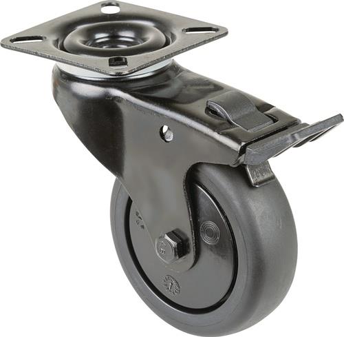 BS ROLLEN Lenkrolle m.Festst.D.75mm Trgf.75kg m.Platte m.Festst.Gum.schwarz BS ROLLEN