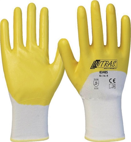 NITRAS Handschuhe 03405 weiß/gelb PES m.Nitril EN 388 PSA II