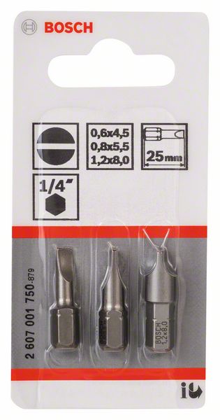 BOSCH Schrauberbit-Set Extra-Hart (S), 3-teilig, 25 mm, S0,6x4,5, S0,8x5,5, S1,2x8,0