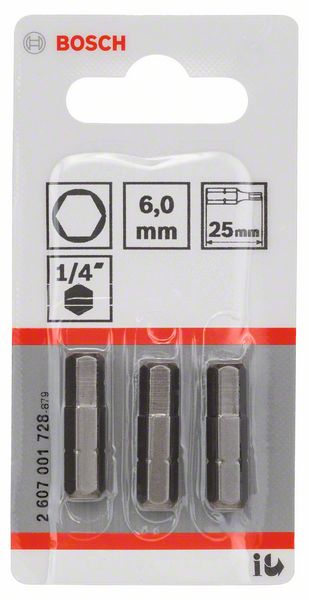 BOSCH Schrauberbit Extra-Hart HEX 6, 25 mm, 3er-Pack