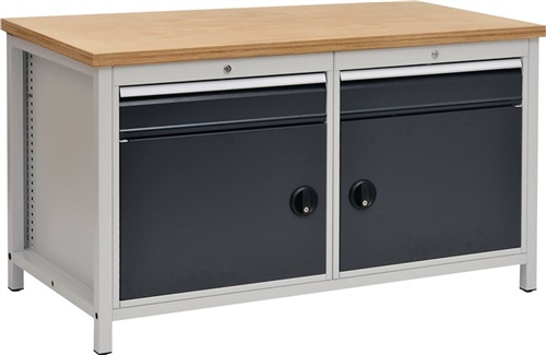 BEDRUNKA+HIRTH Werkbank grau lichtgrau B1500xH859xT750mm Multiplex 40mm 2 Schubl.2 Türen