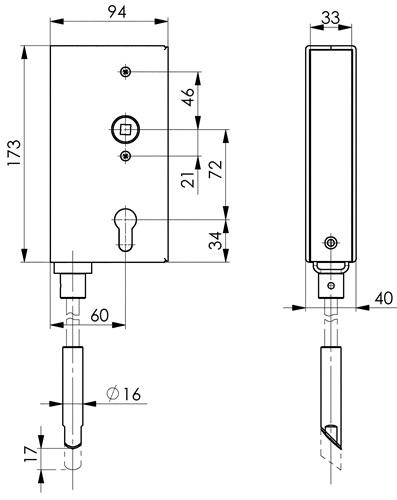 AMF Schlosskasten 140V DIN L/R Maß A40xB94xC173mm Dornm.60mm AMF