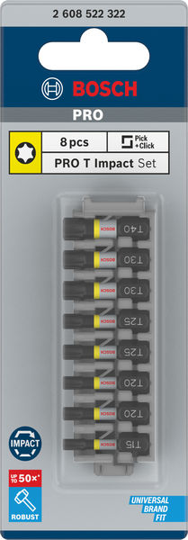 BOSCH Schrauberbit-Set Impact Control, 8-teilig, 1 x T15, T40, 2x T20, T25, T30, 25 mm