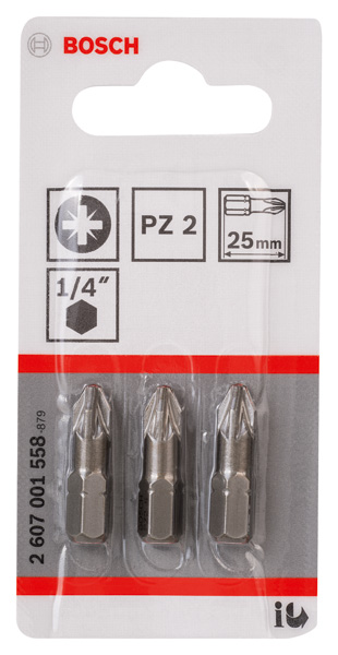 BOSCH Schrauberbit Extra-Hart PZ 2, 25 mm, 3er-Pack