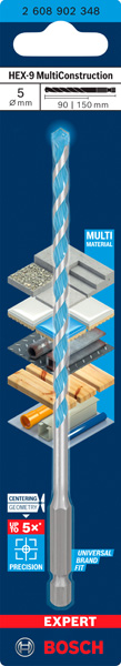 BOSCH EXPERT HEX-9 Multi Construction Bohrer, 5 x 90 x 150 mm