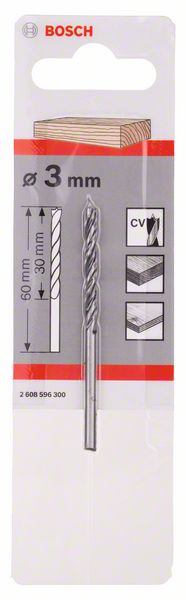 BOSCH Holzspiralbohrer Standard, 3 x 33 x 61 mm, d 3 mm