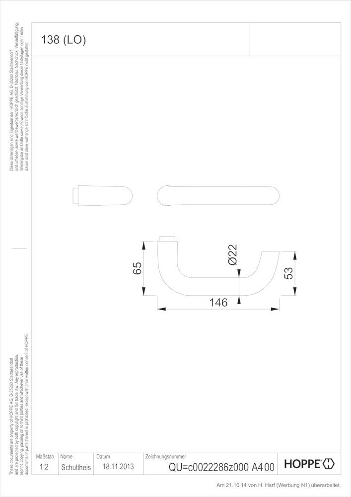 HOPPE® Drückerlochteil Paris 138, Aluminium, 3766175