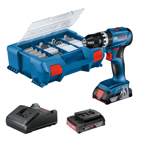 BOSCH Akku-Bohrschrauber GSB 18V-45, 2 Akku GBA 18V 2.0Ah, Ladg. u. L-CASE
