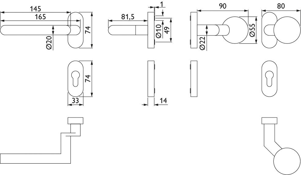 HERMAT FH Wechselgarnitur mit Rosetten BASIC 08 1808.GK/2085.FS/3126/GK, Edelstahl