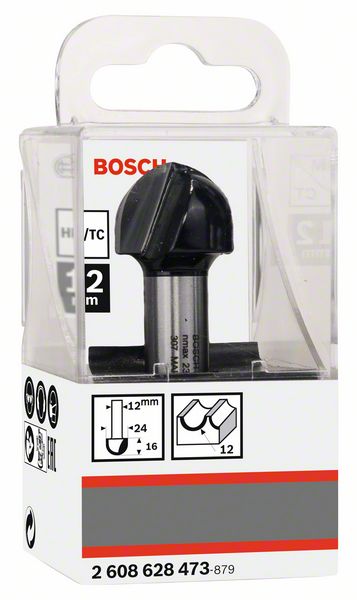 BOSCH Hohlkehlfräser, 12 mm, R1 12 mm, D 24 mm, L 15,9 mm, G 57 mm