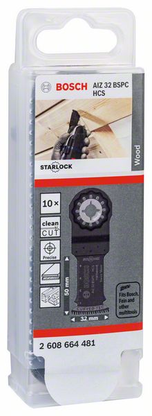 BOSCH HCS Tauchsägeblatt AIZ 32 BSPC Hard Wood, 50 x 32 mm, 10er-Pack