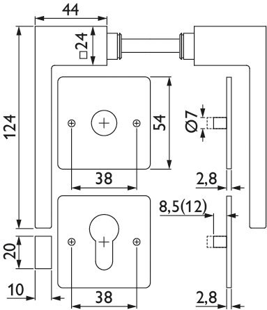HERMAT Drückergarnitur mit Rosetten WEST 1682.L/2611.FL, Edelstahl