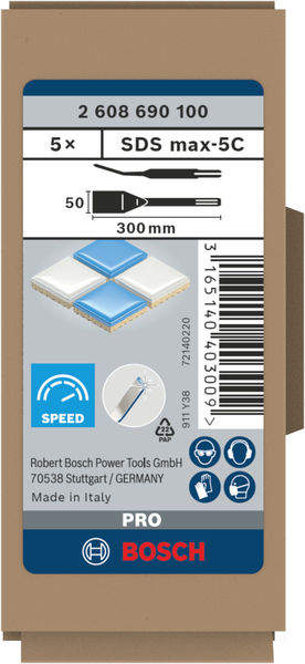BOSCH Fliesenmeißel mit SDS max-Aufnahme, 300 x 50 mm, 5er-Pack