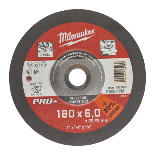 MILWAUKEE SG27 6 mm gekröpft Schruppscheibe PRO+ 180 mm