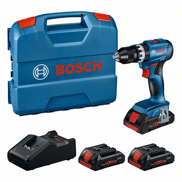 BOSCH Prof. Set: Akku-Schlagbohrschrauber GSB 18V-45, 3x ProCORE18V 4.0Ah, L-Case