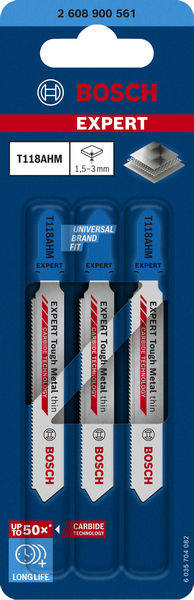 BOSCH EXPERT ‘Stainless Steel’ T 118 AHM Stichsägeblatt, 3 Stück. Für Stichsägen