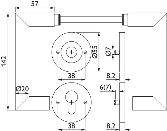 HERMAT FH Drückergarnitur mit Rosetten BASIC 08 1808.FS/2073.M, Edelstahl