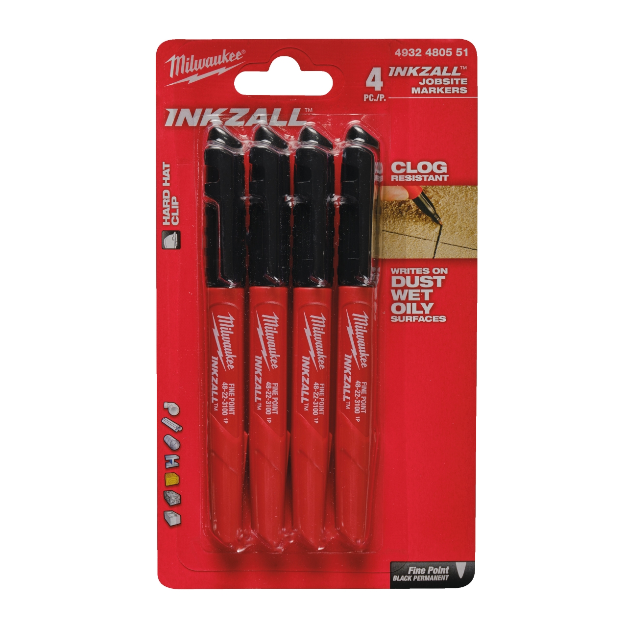 MILWAUKEE feine Spitze: schwarz INKZALL Permanentmarker Set 4-teilig