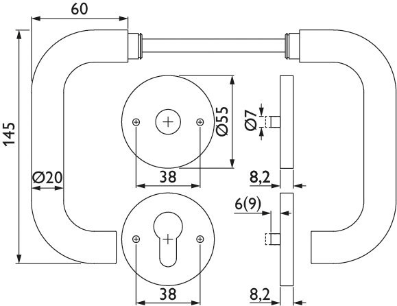 HERMAT Drückergarnitur mit Rosetten BASIC 01 1801/2073.M, Klasse 4, Edelstahl