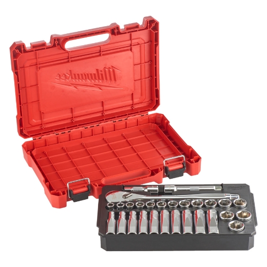MILWAUKEE 28-teilig Ratschen- und Steckschlüsseleinsatz Set 1/2" metrisch