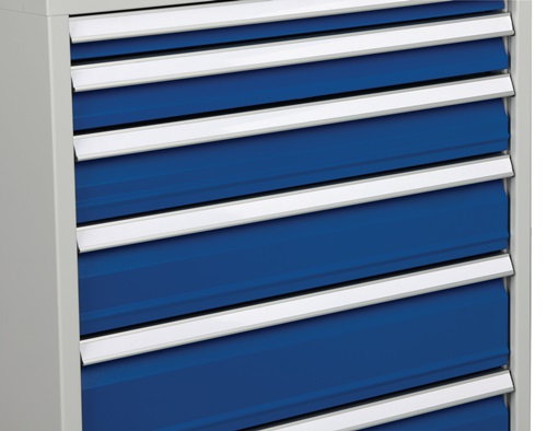 Schubladenschrank H819xB705xT736mm lichtgrau/signalblau 5 Schubl.Vollauszug