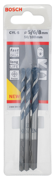 BOSCH Betonbohrer-Robust-Line-Set CYL-5, Blue Granite, 3-teilig, 5 - 8 mm