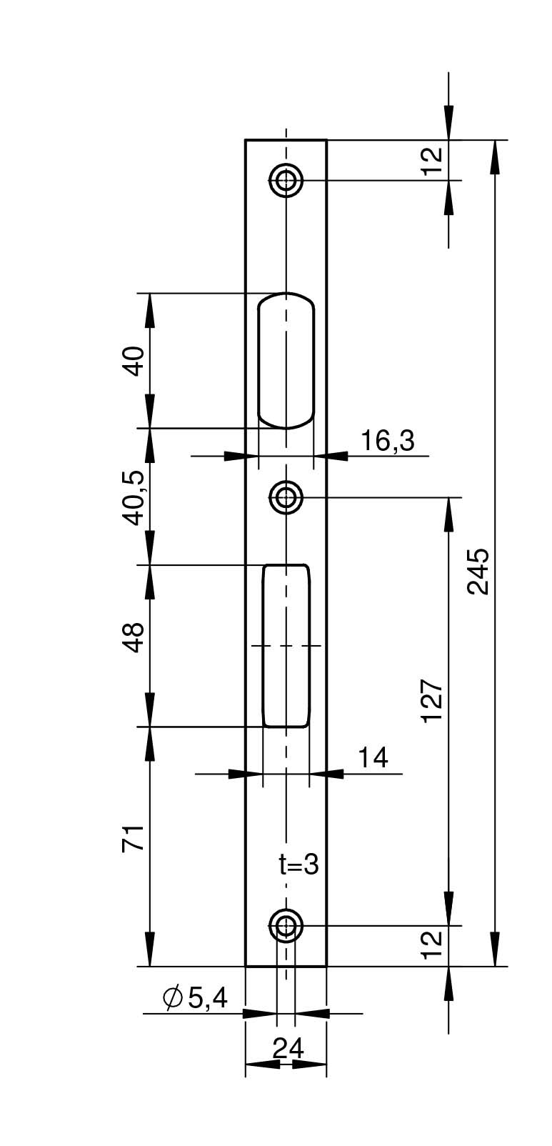 WILKA 9329 Schließblech für Rohrrahmentüren 24x3x245