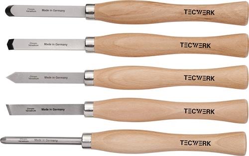 TECWERK Drechslerbeitelsatz Abstech-,Hohl-,Schräg-,Spitz-,Rundmeißel 5-tlg.Ku.-Tasche TW