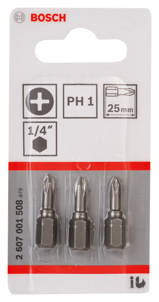 BOSCH Schrauberbit Extra-Hart PH 1, 25 mm, 3er-Pack