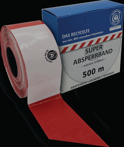 Absperrband L.500m B.80mm rot/weiß geblockt,recycelt 500m/Karton