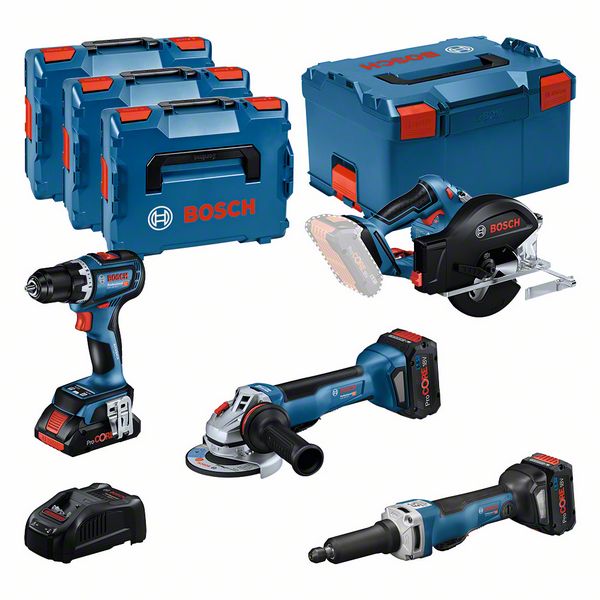 BOSCH Combo Kit 4 tool kit 18V Profi Set Metall (GSR,GWS,GKM,G)