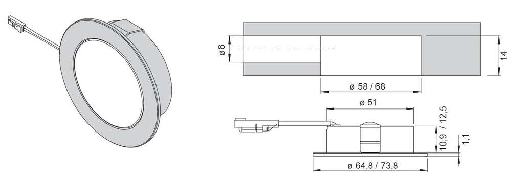 L&S Einbauleuchte Chip 58, 12V DC, 4W, NW 4000K, schwarz