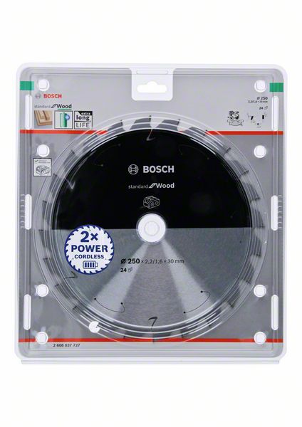 BOSCH Akku-Kreissägeblatt Standard for Wood, 250 x 2,2/1,6 x 30, 24 Zähne