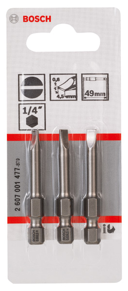BOSCH Schrauberbit Extra-Hart S 0,6 x 4,5, 49 mm, 3er-Pack