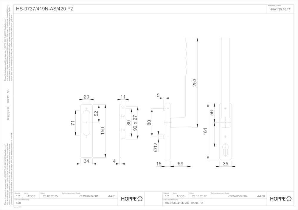 HOPPE® Handhebelgarnitur Toulon HS-0737/419N-AS/420, Aluminium, 11600573