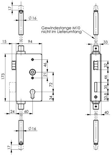 AMF Schlosskasten 140UMV DIN L/R Maß A40xB94xC173mm Dornm.60mm AMF