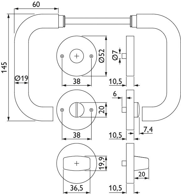 HERMAT Drückergarnitur mit Rosetten BASIC 01 1801.19/2036.ST, Edelstahl