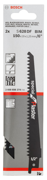 BOSCH Säbelsägeblatt S 628 DF, Special for Plaster, 2er-Pack