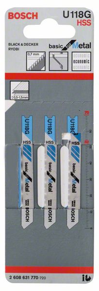 BOSCH Stichsägeblatt U 118 G Basic for Metal, 3er-Pack