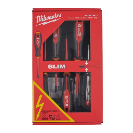 MILWAUKEE 5-teiliges Set SL/PZ/Spannungsprüfer Tri-Lobe Schrauberdreher, VDE geprüft