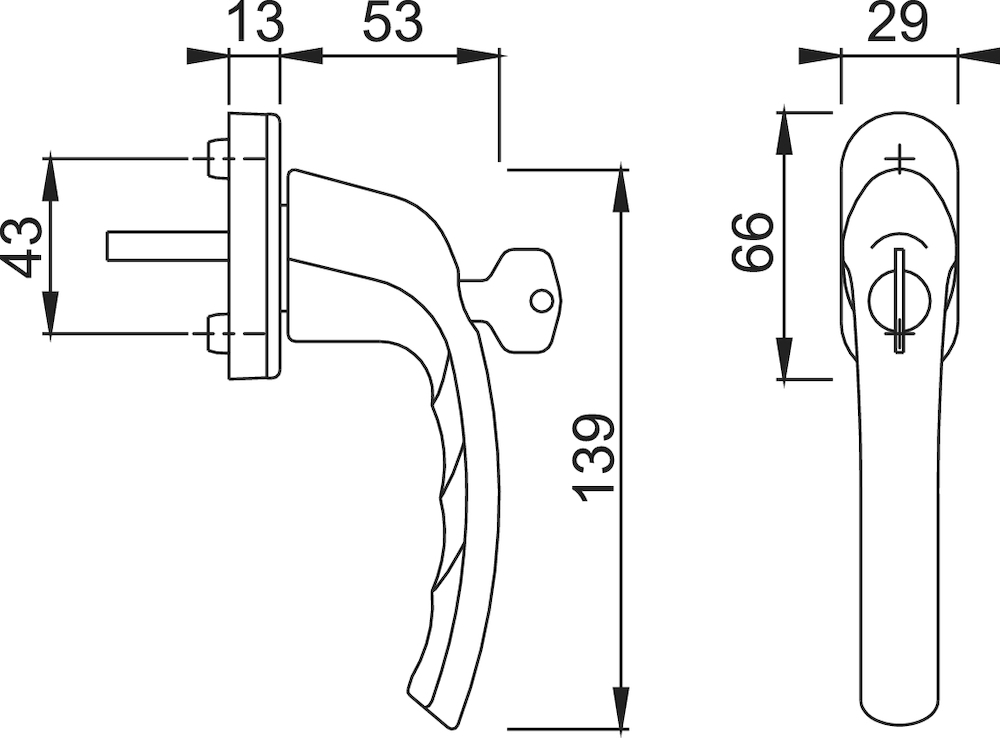 HOPPE® Fenstergriff absperrbar Tôkyô 0710S/U26 100NM, ohne Schrauben, Aluminium, 1917507