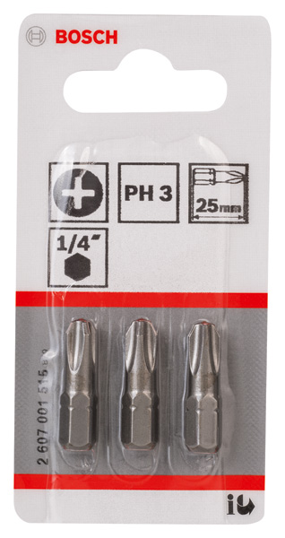 BOSCH Schrauberbit Extra-Hart PH 3, 25 mm, 3er-Pack