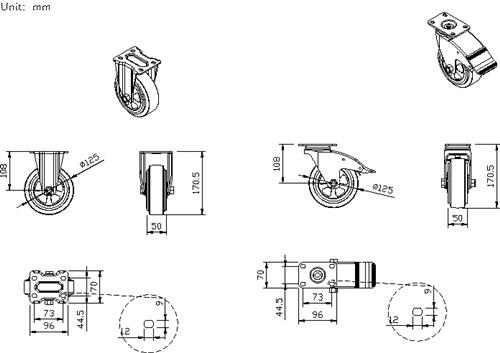 Rollen-Satz 4-teilig 4 Rollen, 2x fix + 2x schwenkbare Rollen TECWERK