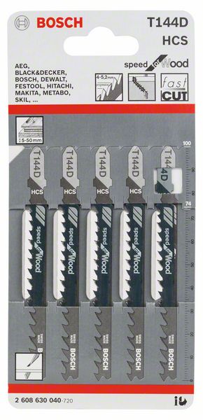 BOSCH Stichsägeblatt T 144 D Speed for Wood, 5er-Pack
