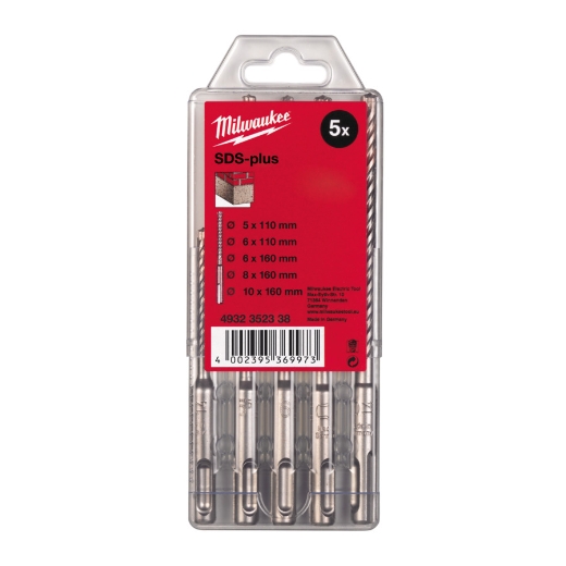 MILWAUKEE 5/6 x 110 mm, 6/8/10 x 160 mm Hammerbohrer M2 SDS-Plus Set 5-teilig