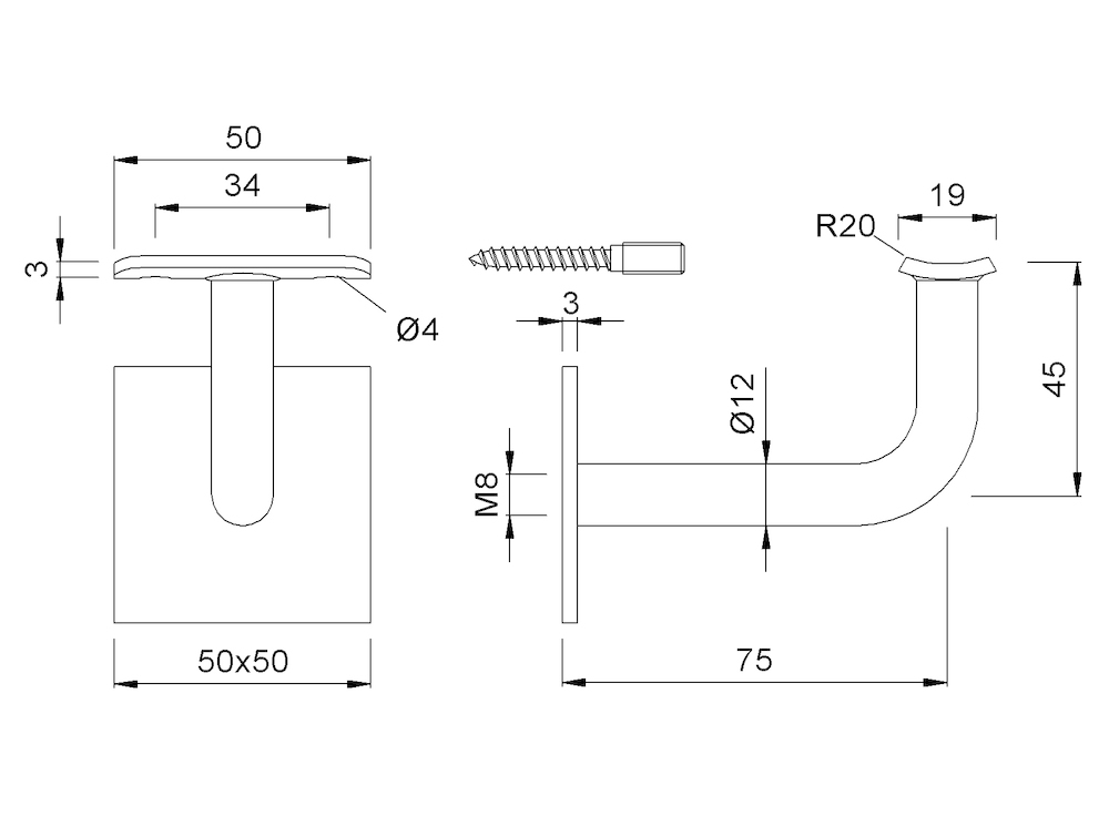 KWS Handlaufstütze 4640, Messing